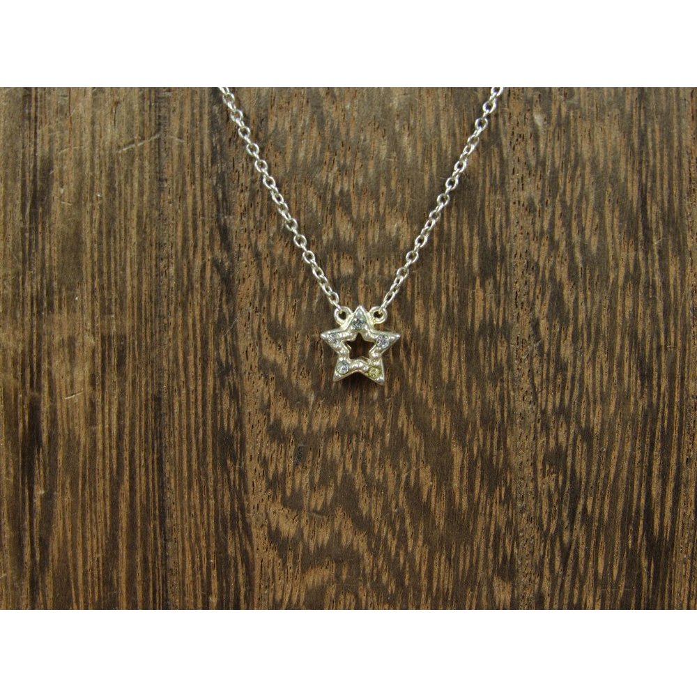 16" Sterling Silver Rustic Crystal Star Necklace Vintage Minimalist Everyday